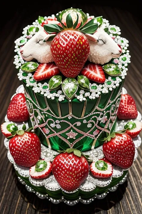 Green diamonds with strawberries and pink sheep