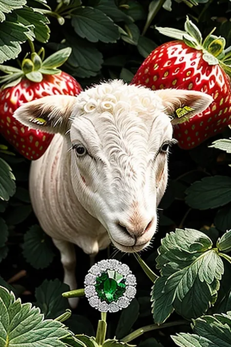 Green diamonds with strawberries and pink sheep