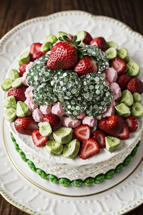 Green diamonds with strawberries and pink sheep