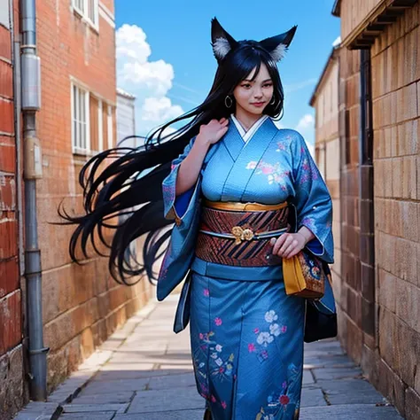 One Girl, Fox Girl, Nine-Tailed Fox,Fox Ears, Black colored hair, Fox Makeup,One Girl, Kimono with open chest, Body size is 100-70-90!, Nice body, Avatar, face, Open chest, lewd face, Dominant representation, naughty face, Big Breasts, Emphasize cleavage,S...