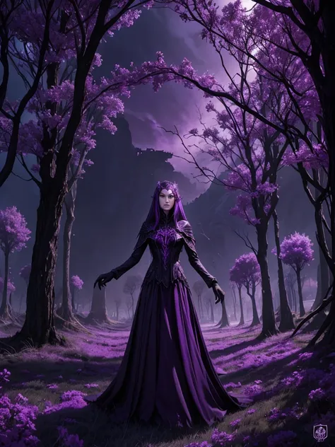 Lanscape, Lolths realm, purple and black colors, spider webs, dreadful vibe