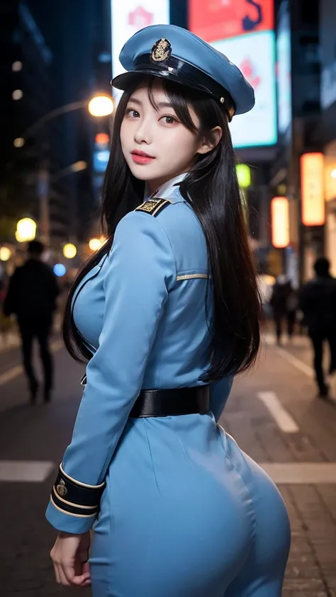 最high quality, masterpiece, 32k、Very detailed、Realistic、1 girl, Japanese women、Light blue military uniformのコスチューム、Futuristic sexy costume, Light blue military uniform、US Army military uniform hat、Light blue military uniform、class seal、Wearing a light blue ...