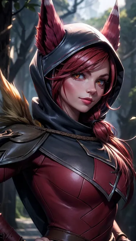 ((best quality)), ((meisterwerk)), ((xayah)), (league of legends), ((stehend)), erotischer pose, (orange eyes), ((xayah hoodie))...