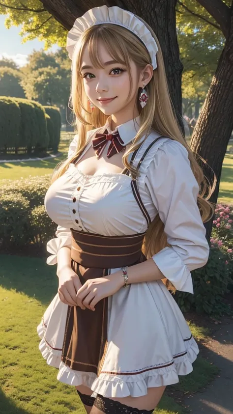 Alice from “Alice in Wonderland” embarks on an adventure in a real park. Her surprised expression, the shine of the clock she holds, and the landscape of the park behind her are impressive. 8K , hd, highly detailed, realistic, photography, photo realism --...