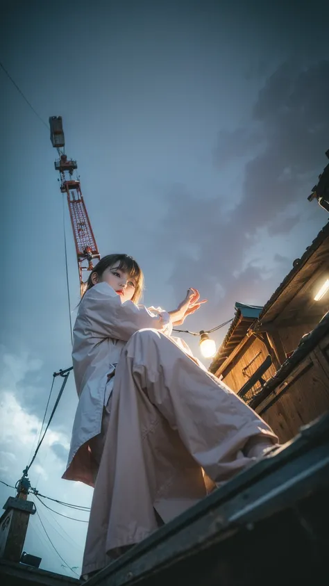 ((crane))、Rainy Sky、((1girl)),from below