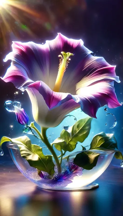 Made by AIS-RCN, 8K Photo, "words, Glass-coated morning glory flower, Glossy flowers, It jumps out of the light, Transform your thoughts into delicate works of art.", Supple, Spotlight