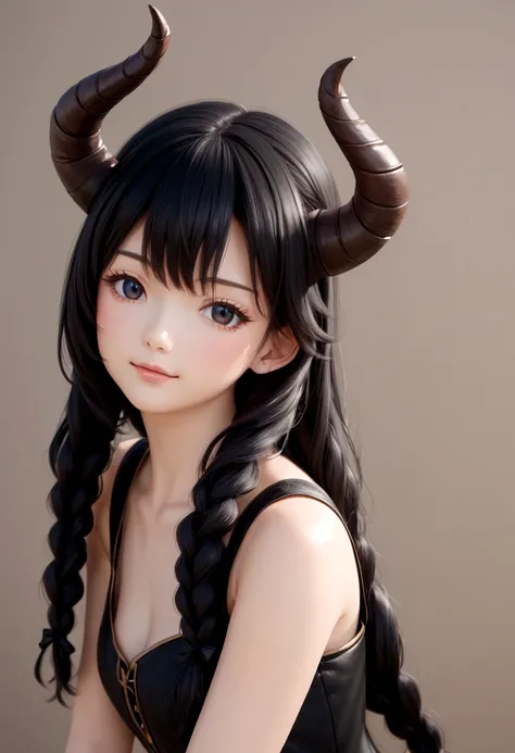 anime girl with long black hair and horns posing for a picture, digital anime illustration, anime styled digital art, fantasy art style, digital anime art, detailed digital anime art, anime in fantasy style, anime styled 3d, 8k high quality detailed art, 2...