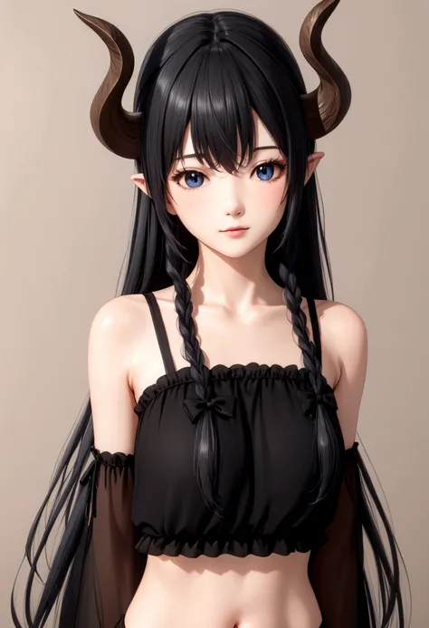 anime girl with long black hair and horns posing for a picture, digital anime illustration, anime styled digital art, fantasy art style, digital anime art, detailed digital anime art, anime in fantasy style, anime styled 3d, 8k high quality detailed art, 2...