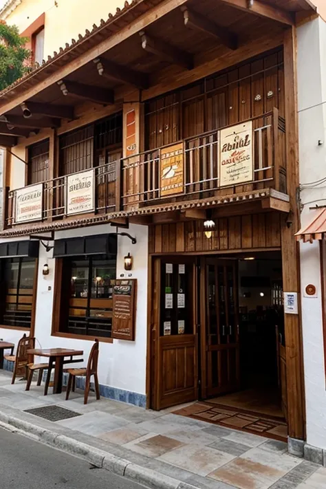 fachada de un restaurante de carnes asadas que vienen en un palito de madera como una brocheta de carne