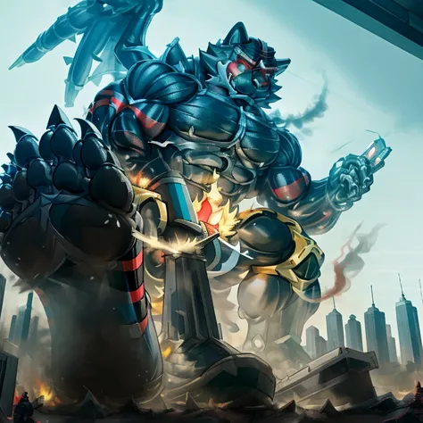 (masterpiece. official art. 8k. best quality. detailed full body. full body.)

(situation 1 : dominating Incineroar. Muscular Incineroar is trampling the CITY. macro. stomp. Low-angle perspective. emphasizing the immense size. The perspective is from below...