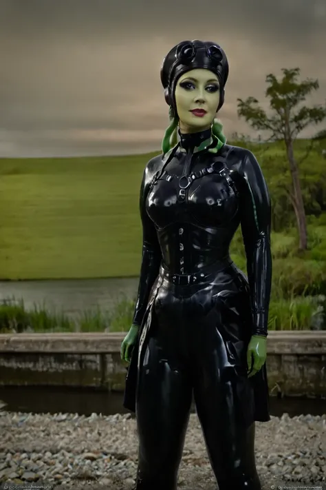 black latex , cinematic film still hera syndulla, (green skin:1.2), grin at canal, full body shot, highly detailed environment . shallow depth of field, vignette, highly detailed, high budget Hollywood movie by baz luhrmann, bokeh, cinemascope, moody, epic...