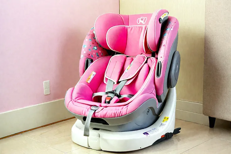 There is a pink infant car seat with a white base, Facing forward, - Hours 8 5 0 - Afternoon 6 0 0, Half turn, 天堂Pink, Hours 8 0 0, front, fashionable, Hours 8 0 0 c 1 0. 0, Ergonomic, Toddlers, —n 9, Hours 9 6 0, (Pink), You were, High target