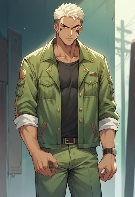 Zoro anime student wearing pants and a jacket standing 