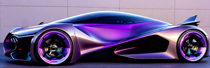 Close-up of a futuristic car，Purple wheels on black surface, Zaha Hadid octane highly render, Concept cars, aerodynamics车身, concept automobile design, Cars painted with holographic paint, concept ar, aerodynamics, Web portals. Zaha Hadid, futuristic Concep...