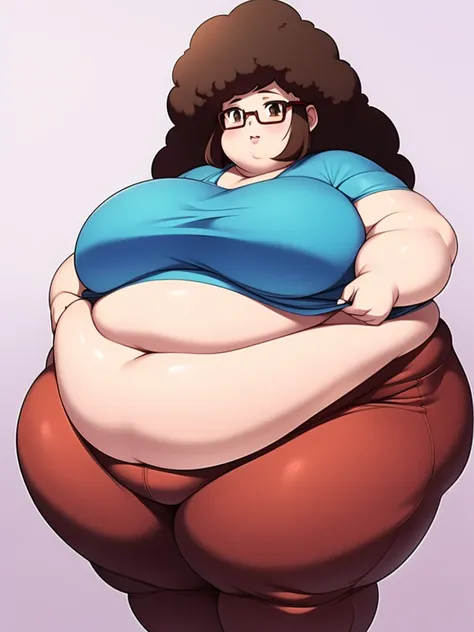 Anime Girls, Brown Hair, Long Hair, Afro、Glasses、Brown eyes, Are fat、Chubby、Voluptuous、obesity