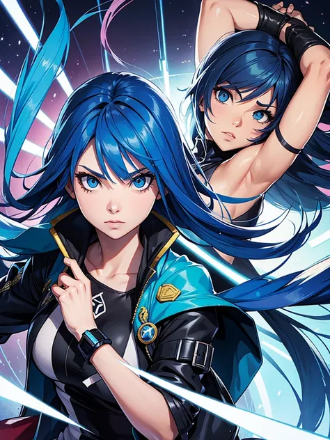 Crie uma personagem de Tokyo revengers de cabelo azul 