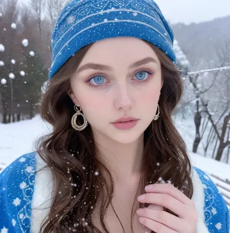 beautiful girl - lily rose depp, blue eyes, long curly white hair witg, detailed facial traits, beautiful earrings, national tur...