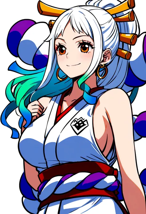 score_9,score_8_superior,score_7_superior,score_6_superior, yamato (one piece), One girl, alone, kimono, Multicolored Hair, jewelry, Earrings, No sleeve kimono, hair ornaments, kimono, Wrapping angle, Long Hair, They are, superiorper body, smile, rope, Big...