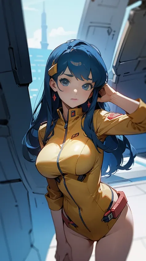 inside the cockpit、salute、costumes、large breasts、