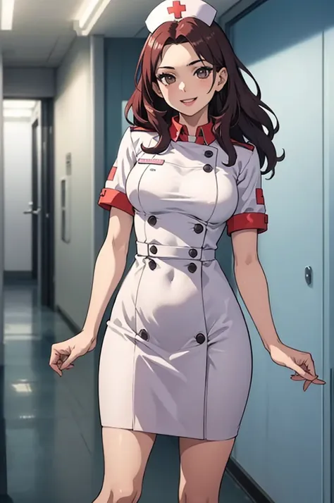 obra de arte, melhor qualidade,  sitri, nurse cap, uniforme de enfermeira, hospital, vestido rosa, sorriso, seios enormes