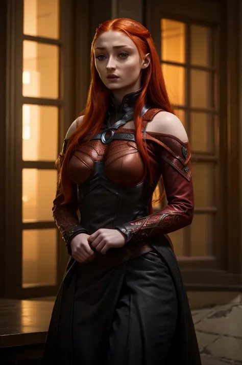 jean grey(sophie turner), evil dark phoenix, cleavage, full body ((best quality)), ((masterpiece)), (detailed), 1girl, off-shoul...