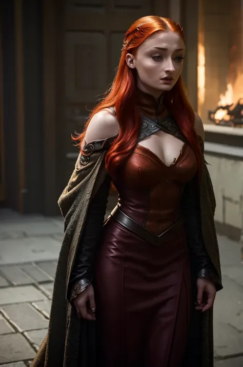 jean grey(sophie turner), evil dark phoenix, cleavage, full body ((best quality)), ((masterpiece)), (detailed), 1girl, off-shoul...