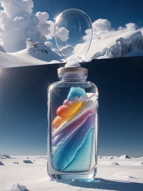 Perfume, flight, candy cloud, colorful city, luxury, bottle, creativity, weightlessness, candy, collection, ice desert, blizzard