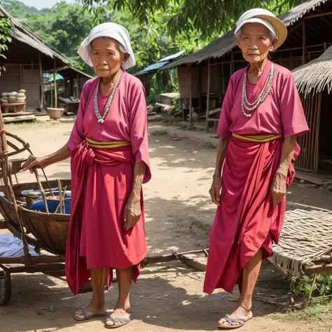 A 80 years old lady live in a thailand poor village wearing old cloth, full body