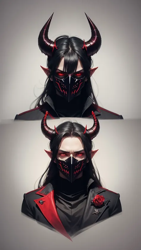 create an image of a devil with horns on the head and a mask with a contrasting background