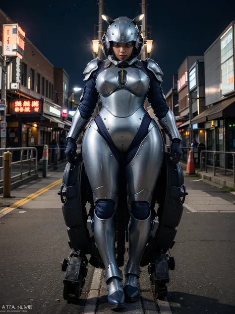 (extremely intricate all details)、(extremely realistic all Texture) 、glossy Texture、Navy blue heavy mechanical armor resembling a pillbug, designed by Hajime Katoki、1 person、Beautiful female soldier、Multi-legged、Heavyweight、Heavy Armorearms、Ultra-realistic...