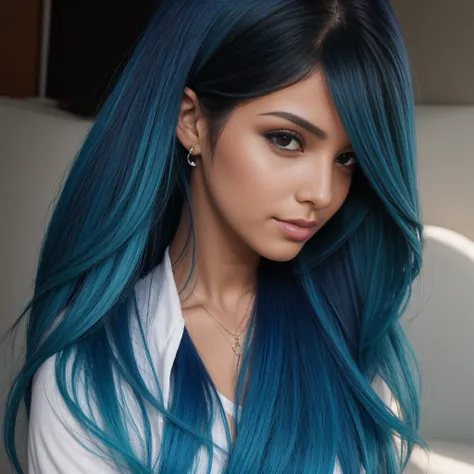 Mujer con cabello azul turquesa