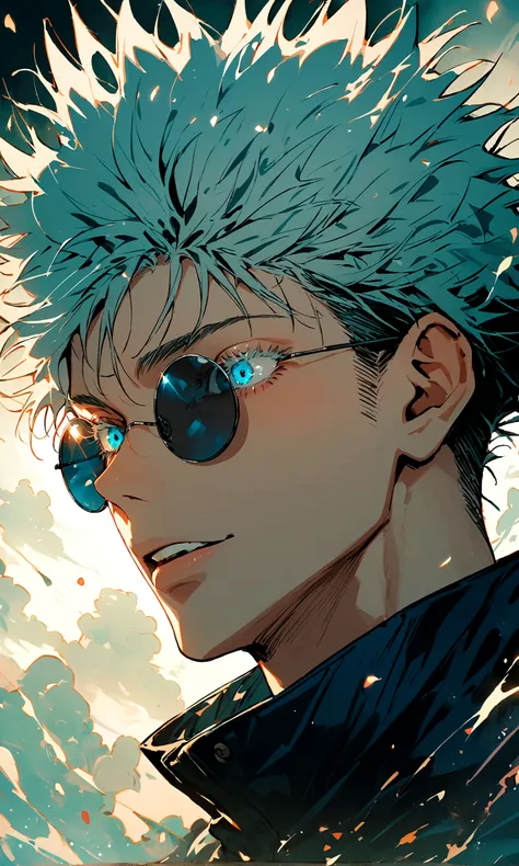 (1boy,gojou satoru,jujutsu kaisen),Black round lens sunglasses,artwork