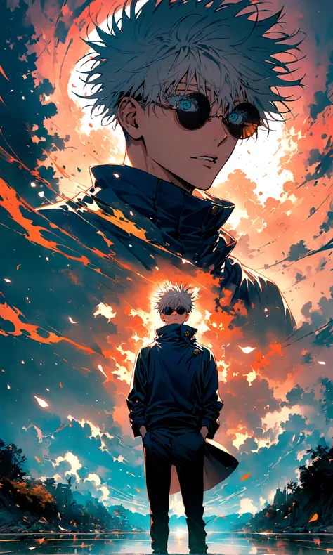 (1boy,gojou satoru,jujutsu kaisen),Black round lens sunglasses,artwork