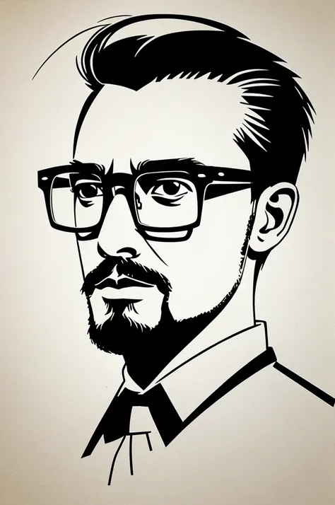 Create a silhouette with lines and make the face have a goatee and square glasses