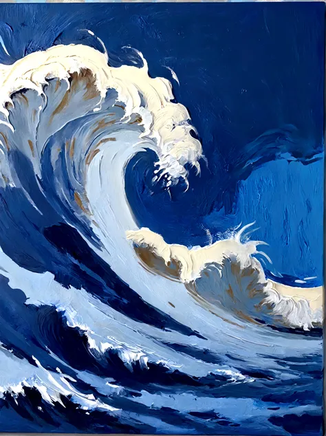 Big Wave，Huge waves，Sea waves，real，bright，Blue Background，vanilla，cream，whiskey，emotion，emotion，Thick textured paint, 