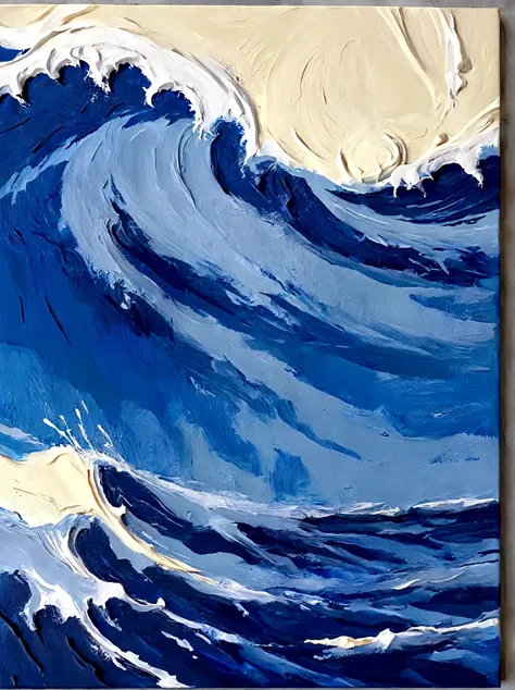 Big Wave，Huge waves，Sea waves，real，bright，Blue Background，vanilla，cream，whiskey，emotion，emotion，Thick textured paint, 