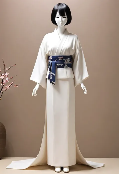 A simple mannequin without a face,Clothes that combine a suit and a kimono,whole body