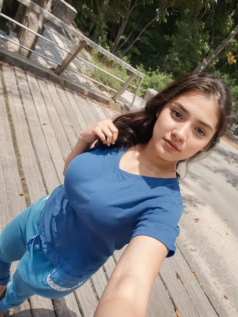 masterpiece, Best Quality, 8K, 1 Indian girl, in autumn, A tree-lined road lined with autumn leaves, out of focus, 18 yo, medium breasts⁩, Mouth slightly open, cute little, Solo, sad, Clothes that look good in autumn, Cute, Girly, Delicate girl, Neat and c...