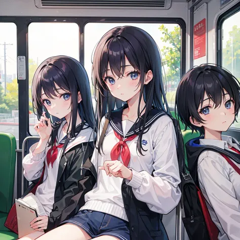 high resolution、university student、On the bus、One girl