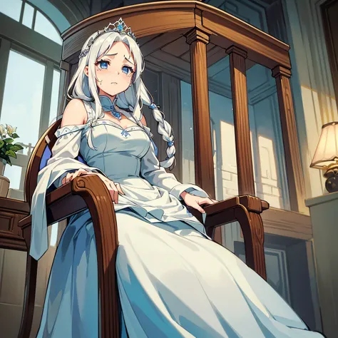 (((Solo)))、Highest quality, Best Quality、8k、Best illustrations、middle ages、(((白いGorgeous dress))、(Mature Woman、Mother、40 years old)、(White Hair、Middle Reason、Does not touch the forehead、Dumpling、Braid)、(cry、tears、sad、painful)、(princess、Queen of the West)、(...