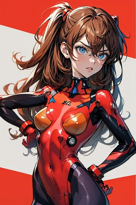 (masterpiece), best quality, expressive eyes, perfect face, 1girl, solo, souryuu asuka langley, interface headset, red bodysuit, standing, badass pose, laboratory background, upper body, portrait, from back