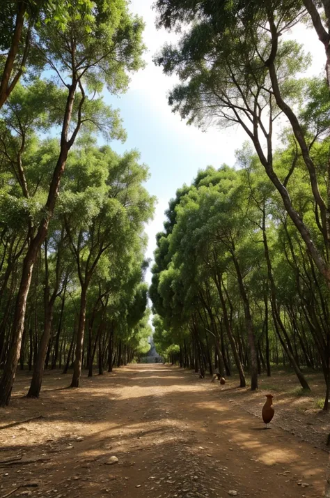 Un bosque con animales pajaros y mariposas 