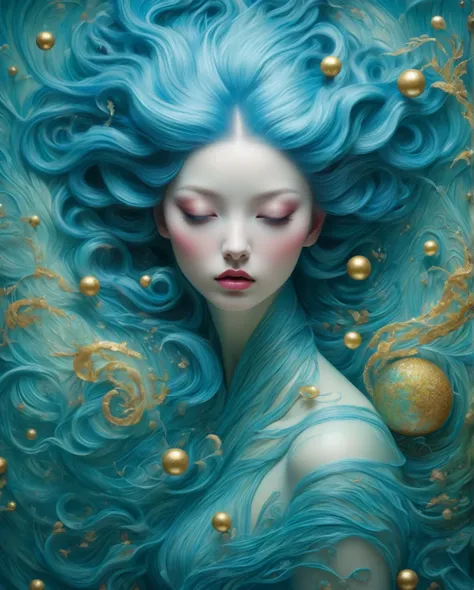 colorpop style, pointy hair, blue skin, natalie shau, mark ryden, alberto seveso, brooke shaden, anna dittmann, flora borsi, yin...