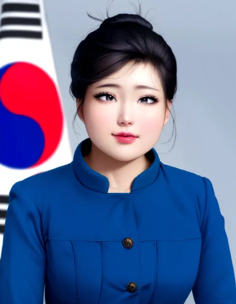 arafed image of a woman in a blue jacket and a korean flag, official photo portrait, she is korean, actress, porn star, updo hair, beautiful korean girl, beautiful eyes, 18 years old, naughty, sophisticated, narrow face