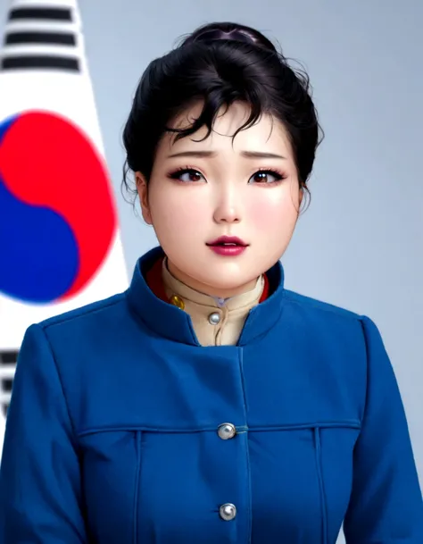 arafed image of a woman in a blue jacket and a korean flag, official photo portrait, she is korean, actress, porn star, updo hair, beautiful korean girl, beautiful eyes, 18 years old, naughty, sophisticated, narrow face