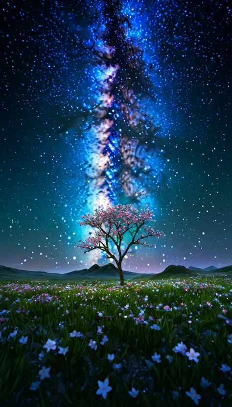 Crystal Spring Blossom,
Fantasy, Milky Way, transparent, 
Sparkling, Sparkling, wonderful, colorful, 
Magical Pictures, Dramatic lighting, Photographic realism, Super detailed, 4K, Depth of written boundary, High resolution