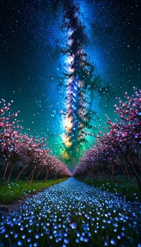 Crystal Spring Blossom,
Fantasy, Milky Way, transparent, 
Sparkling, Sparkling, wonderful, colorful, 
Magical Pictures, Dramatic lighting, Photographic realism, Super detailed, 4K, Depth of written boundary, High resolution