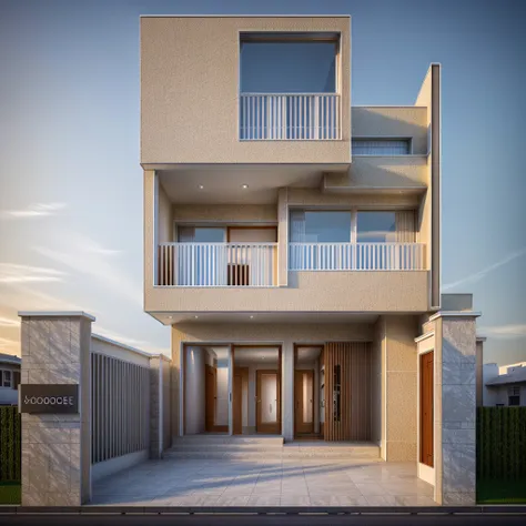 townhouse, daylight ( best quality) ((high solution)), (( photo realistic)), warm light, (sharp focus) front view of townhouse i...