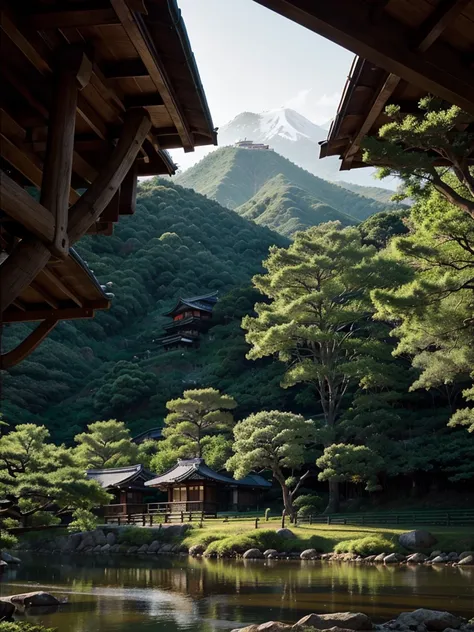 Japanese landscape, dramatic lighting, peaceful