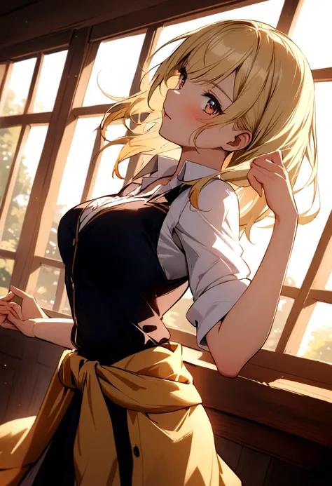 Cute Japanese Girls　shirt　Blonde　Lively impressions　Dance Club　uniform　Wrap a cardigan around your waist